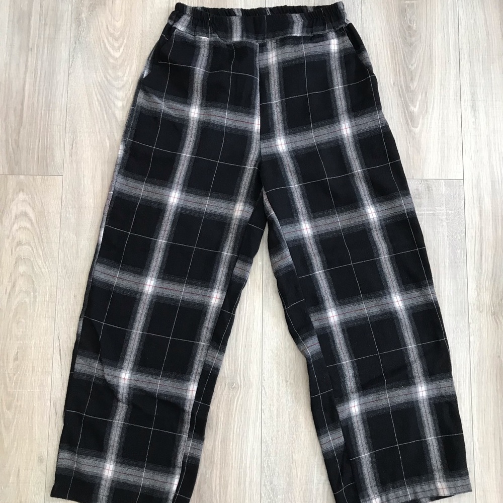 Wide Legged Black Plaid Pants